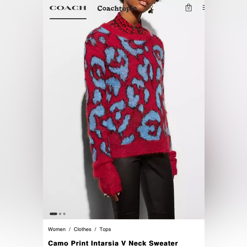 Coach Camo Print Intarsia V Neck Sweater Large